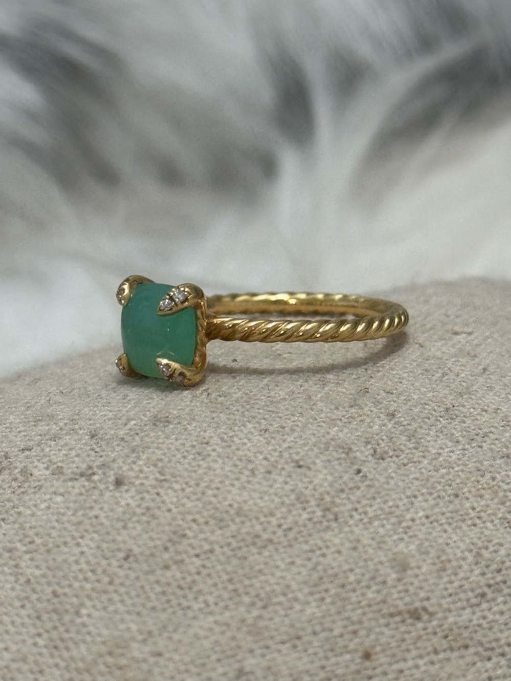 David Yurman 18K Gold Chrysoprase Diamond Chatelaine Ring - Picture 4 of 11